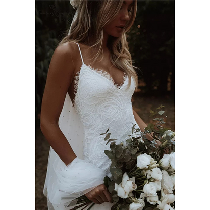 Lace Sweetheart Backless Sleeveless Wedding Dress