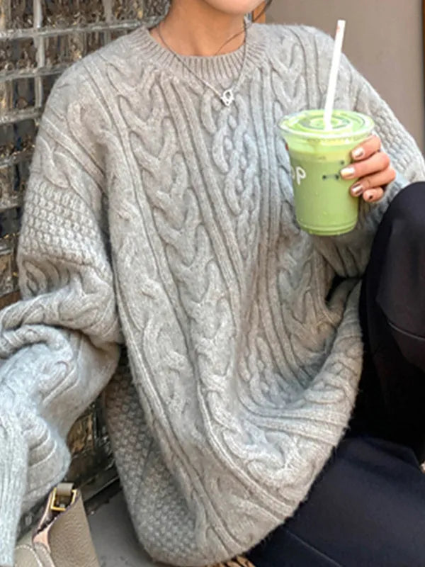 Solid Cable Knit Pullover Sweater