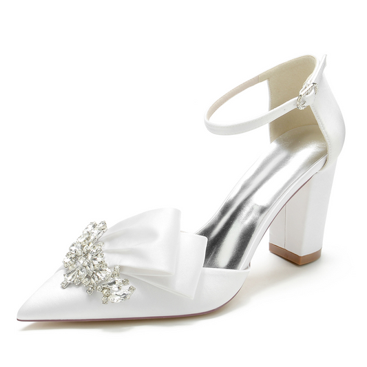 Rhinestone Low Heel Closed Toe Wedding Shoes