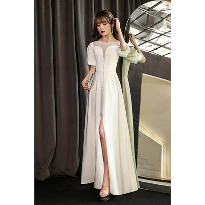 Satin Short Sleeves Split leg Fishtail Wedding Dress