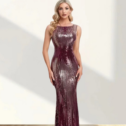 Sequin Round Neck Sleeveless Evening Dress