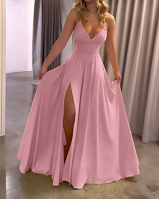 A Line V Neck Long Bridesmaid Dress