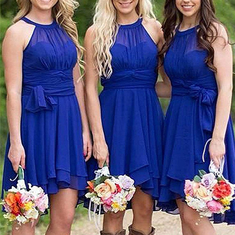 Halter Neck Sleeveless Short Bridesmaid Dress