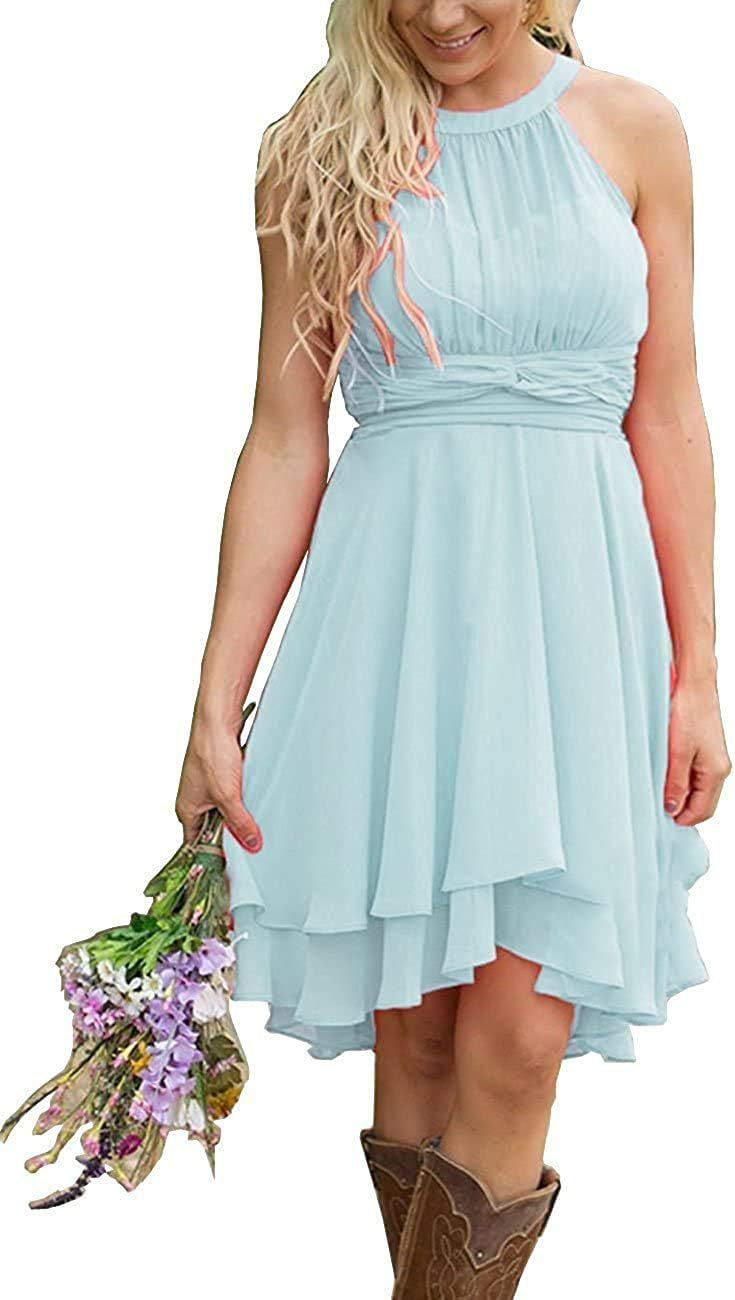 Halter Neck Sleeveless Short Bridesmaid Dress