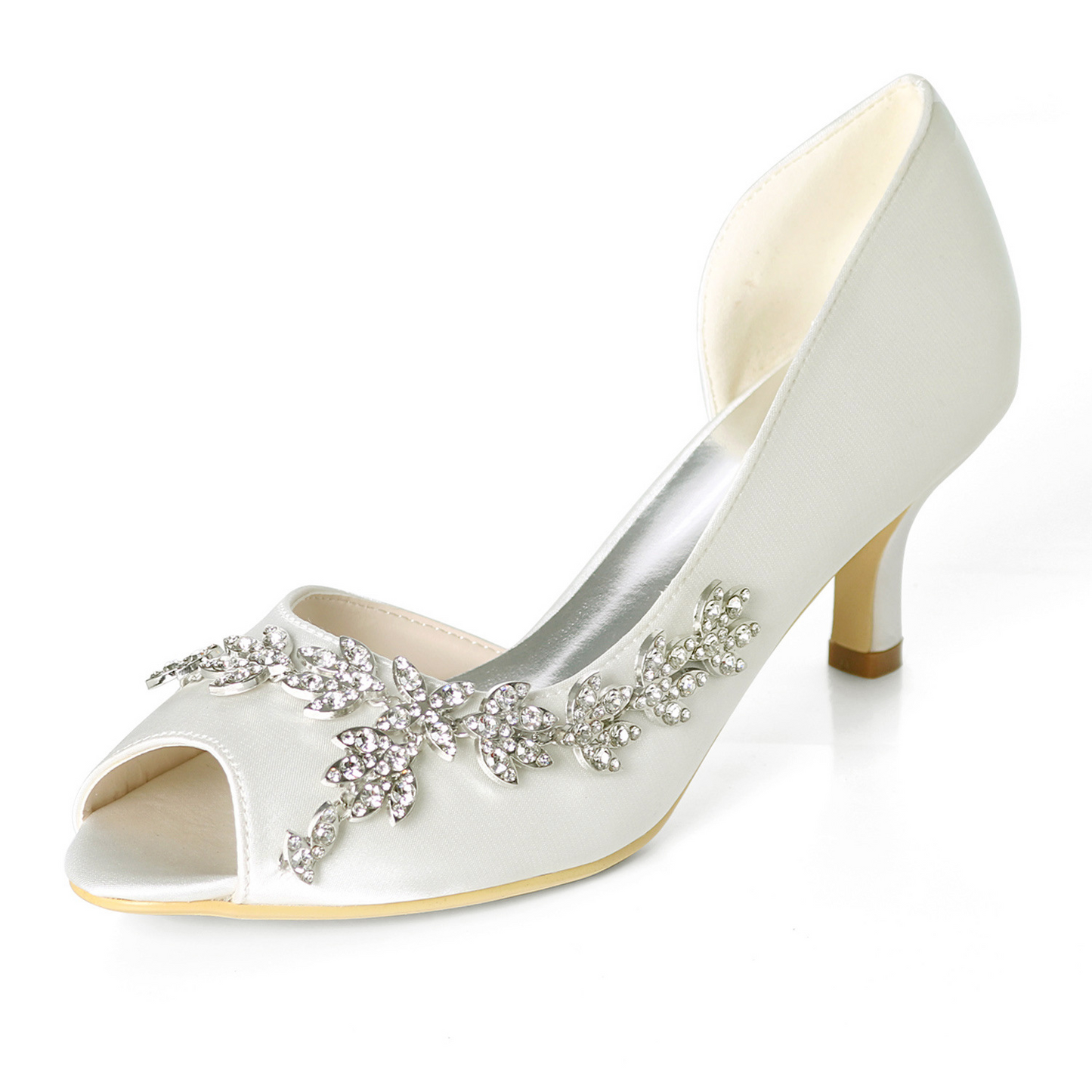 Peep Toe Rhinestone Satin Wedding Heels