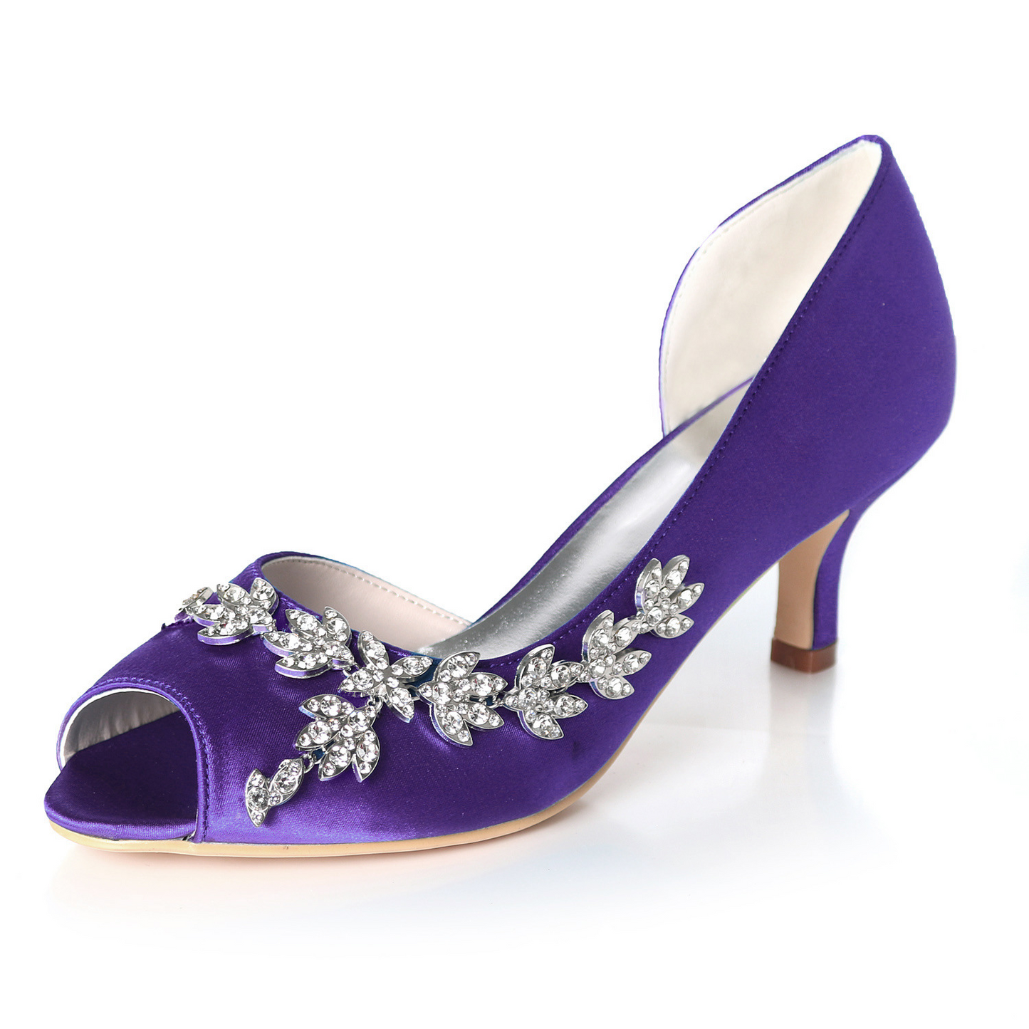 Peep Toe Rhinestone Satin Wedding Heels