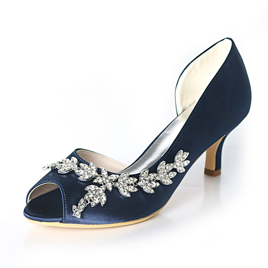 Peep Toe Rhinestone Satin Wedding Heels