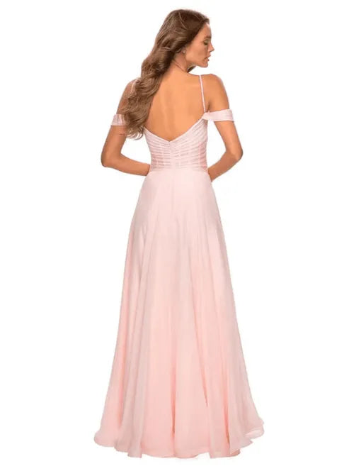 A-Line Misty Rose V Neck Sleeveless Maxi Bridesmaid Dress