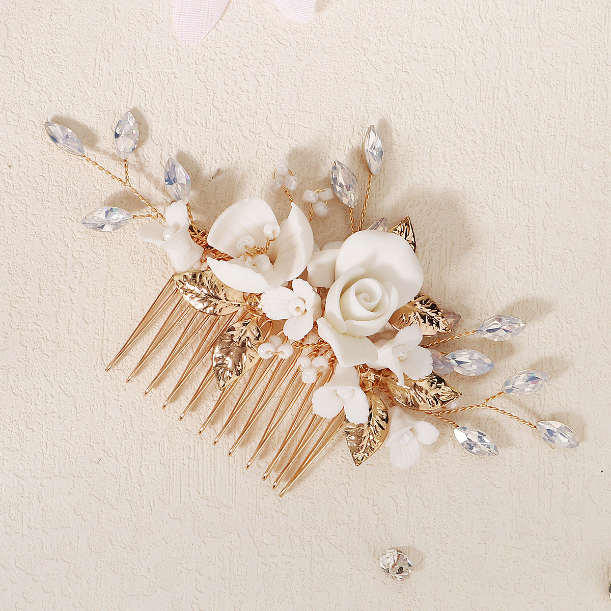 Gold and White Forest Style Bridal Hair Comb