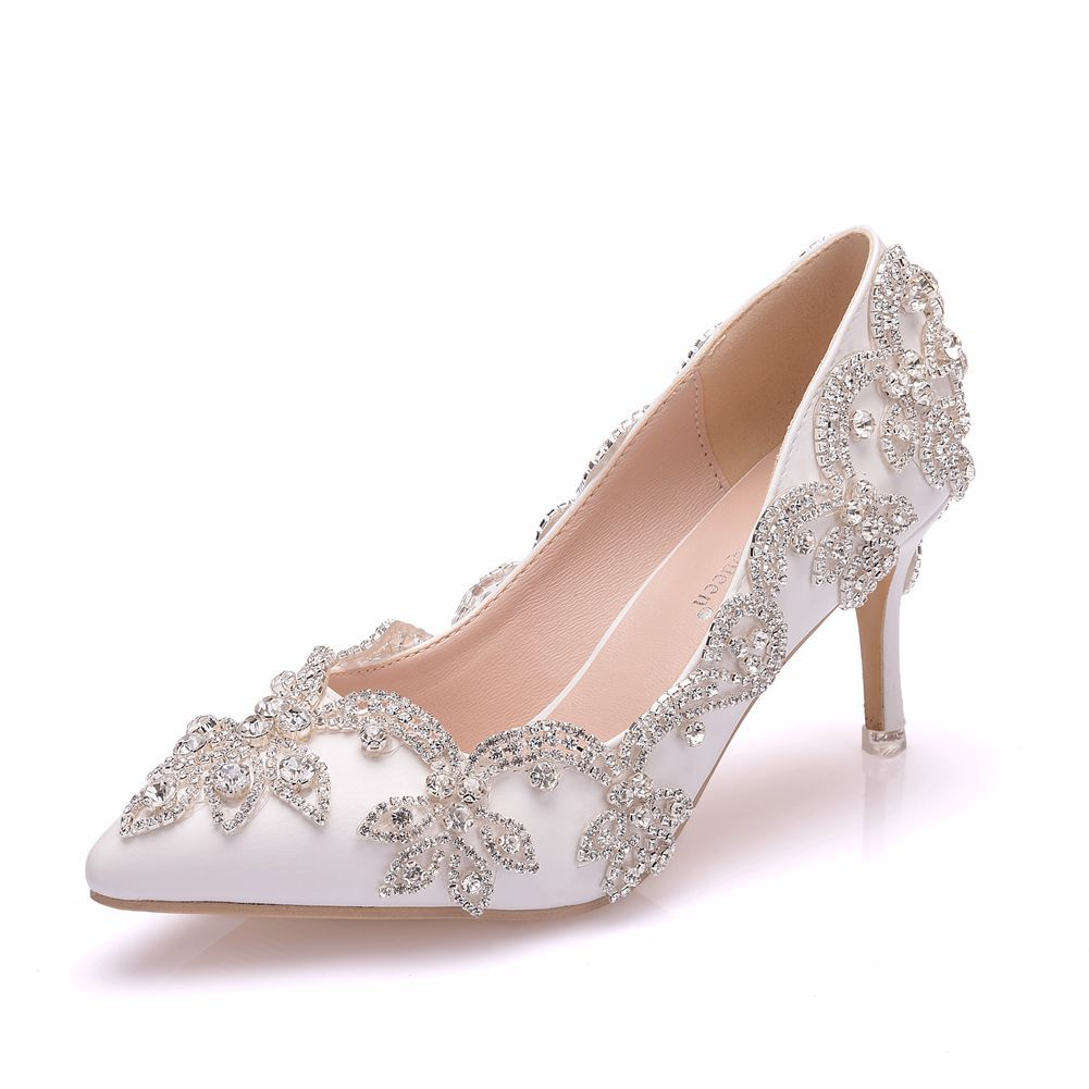 Pu Rhinestone Embellished Pointed Toe Stiletto Heel Court Shoes