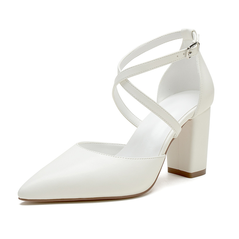 Perfect Bridal Pointed Toe Cross Strap Block Heel Courts