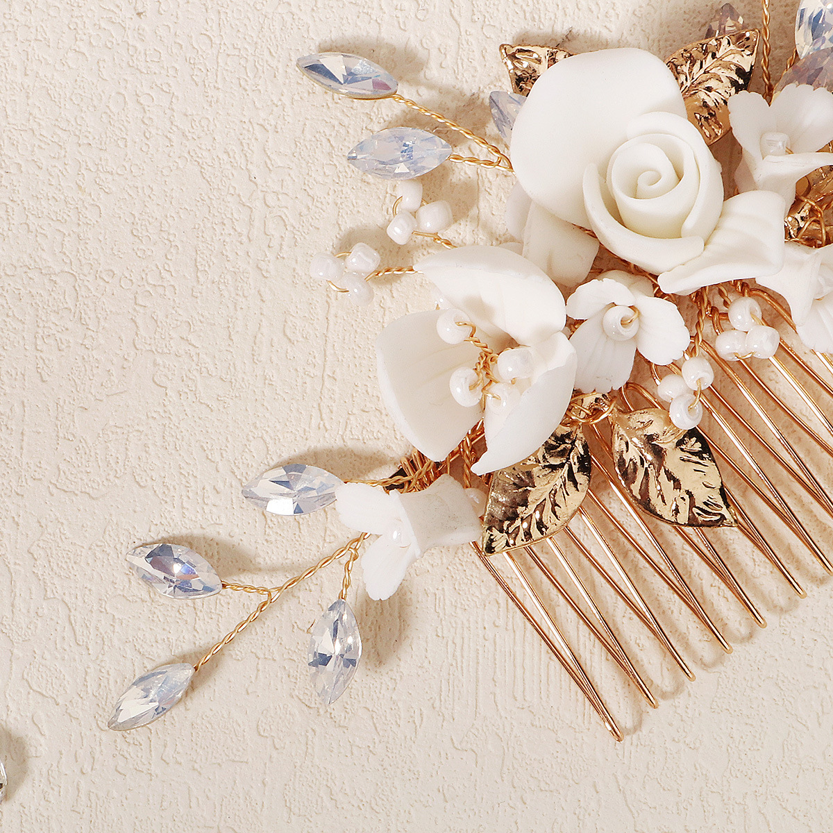 Gold and White Forest Style Bridal Hair Comb