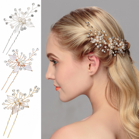 Ivory Leaf & Pearl Detailing U-Shaped Hair Comb