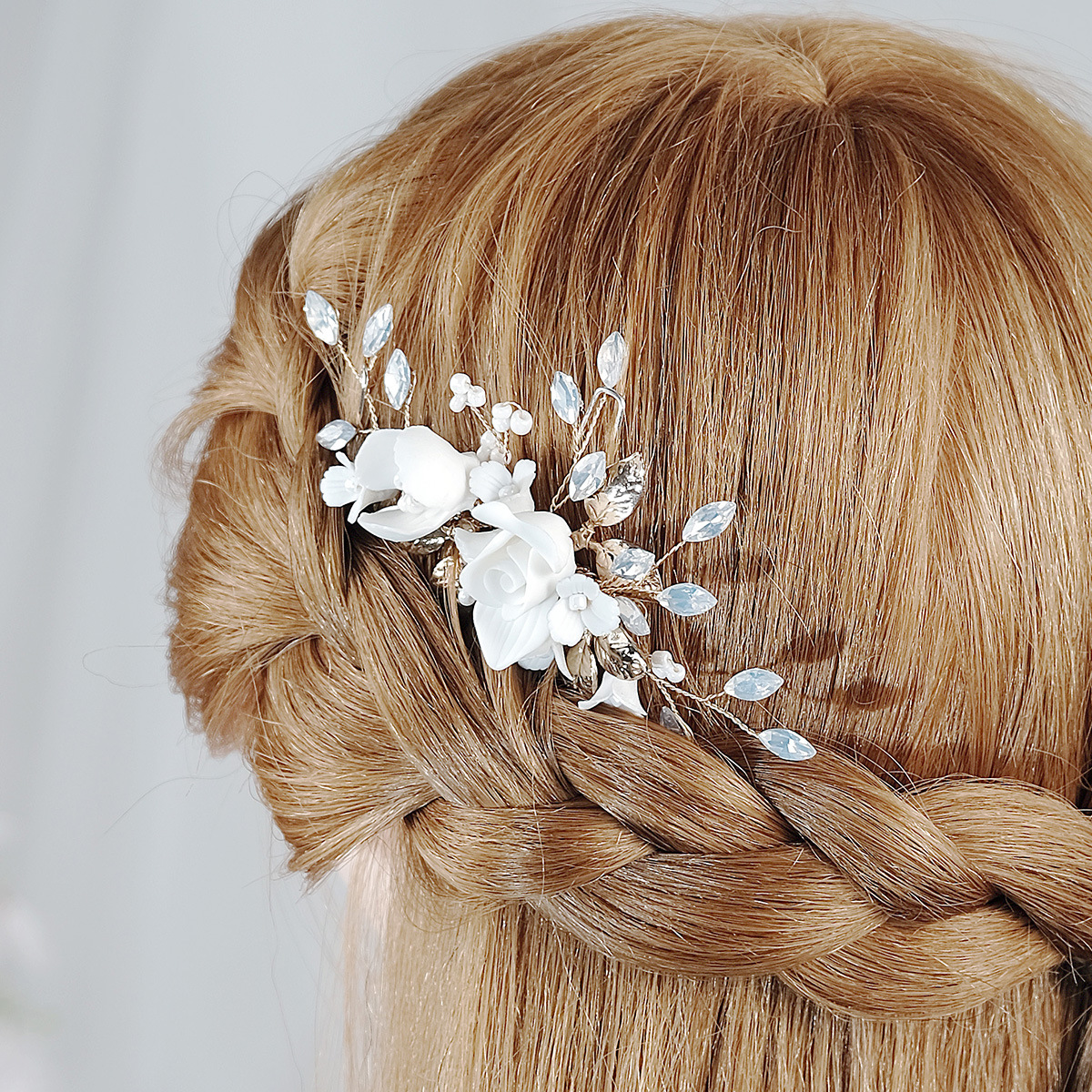 Gold and White Forest Style Bridal Hair Comb