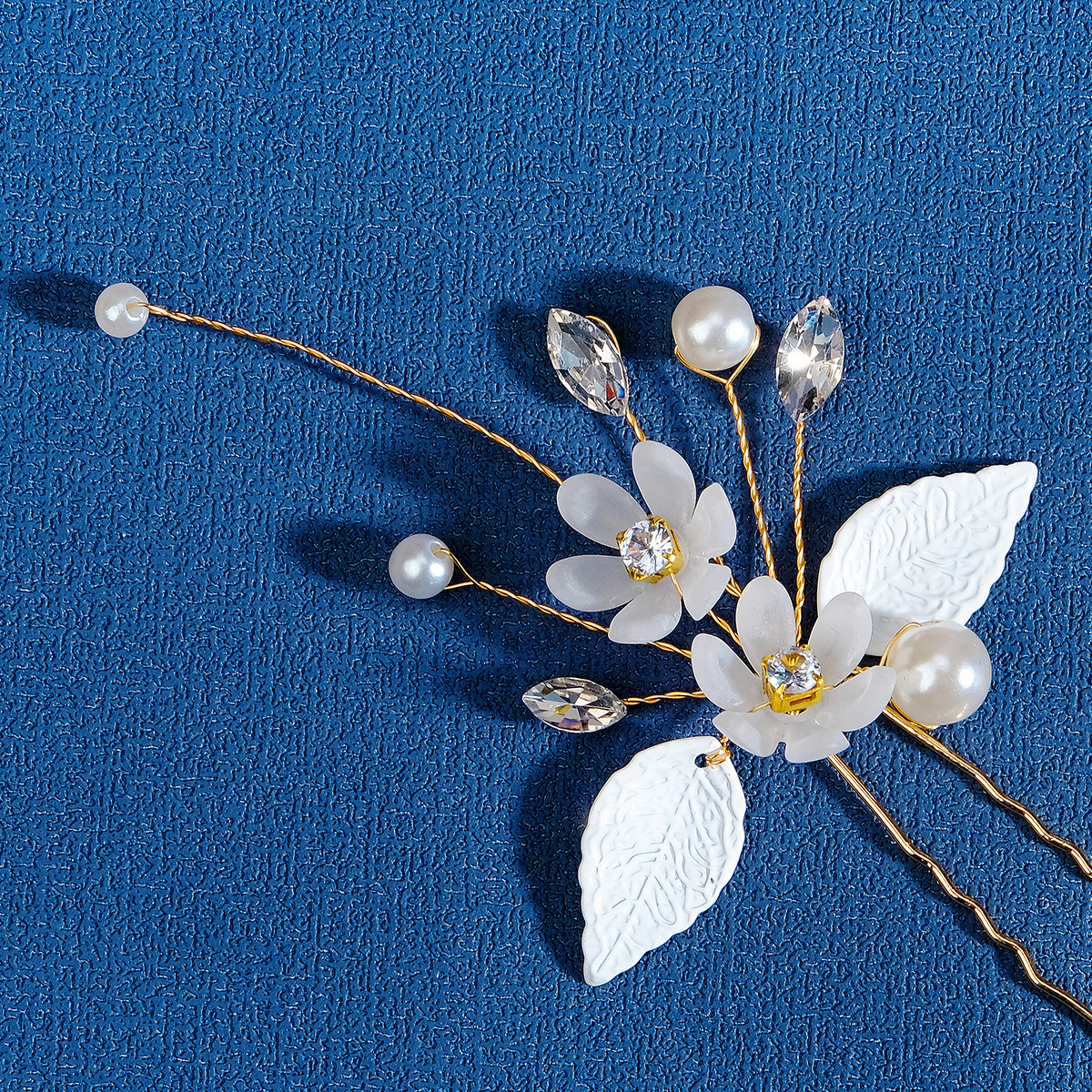 White Pearl and Lotus Crystal Wedding Hair Pin