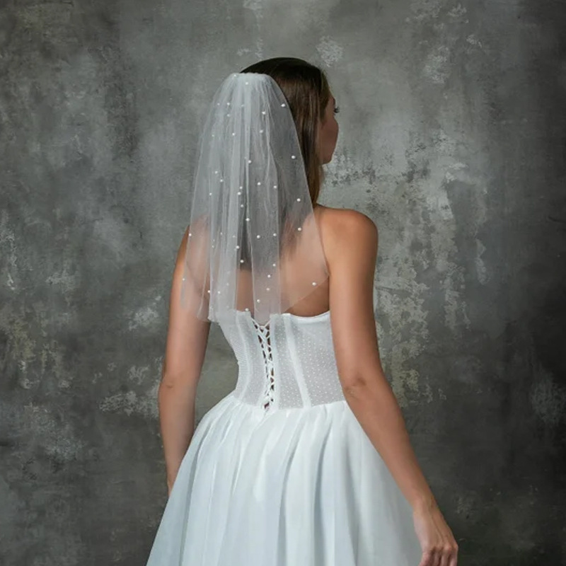 Perfect Bridal White Single Tier Short Pearl Veil