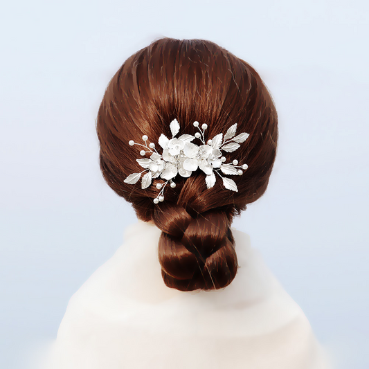 Gardenia Dainty Pearl and Leaves Floral Hair Clip