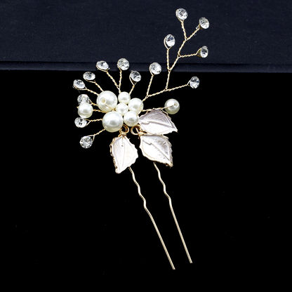 Ivory Leaves and Pearl Wedding Hair Pin